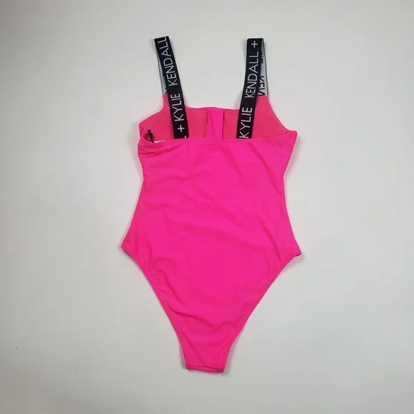 Kendall and Kylie One Piece Swimsuit Women's Medium Neon Pink & Black Call Out - Picture 6 of 16